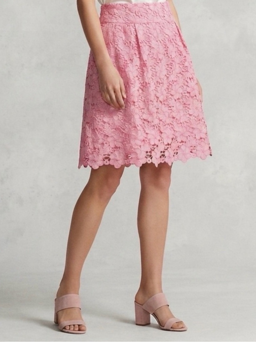 Lilly Pulitzer Pink Floral Cutwork Lace Scalloped A-Line Skirt Cotton Size 2